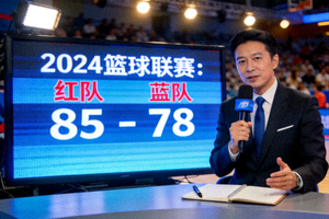 体育比赛实时比分屏幕显示，旁边有评论员正在进行分析