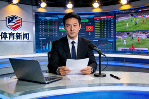 体育专家在演播室进行权威报道和分析的画面