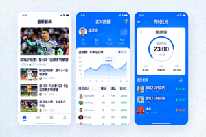 一站式体育平台界面展示，包含新闻、数据和比分等多个模块